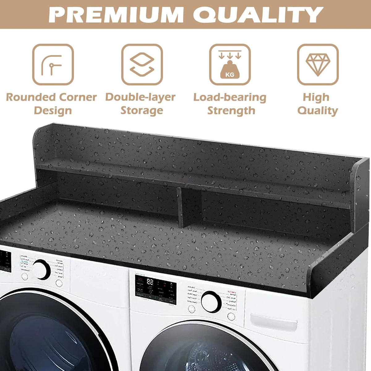 Royxen Laundry Countertop with 2-Tier Shelf Universal Fit, Washer and Dryer Countertop with Storage