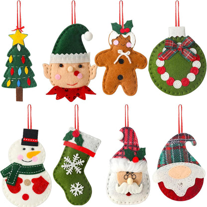 Skylety 8 Pieces 3D Christmas Tree Ornaments Set Felt Santa Snowman Candy Cane Ornament, Stocking