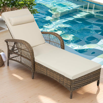 VIVIJASON Outdoor Wicker Chaise Lounge Chair, All-Weather PE Rattan Cushioned Patio Lounger Chair