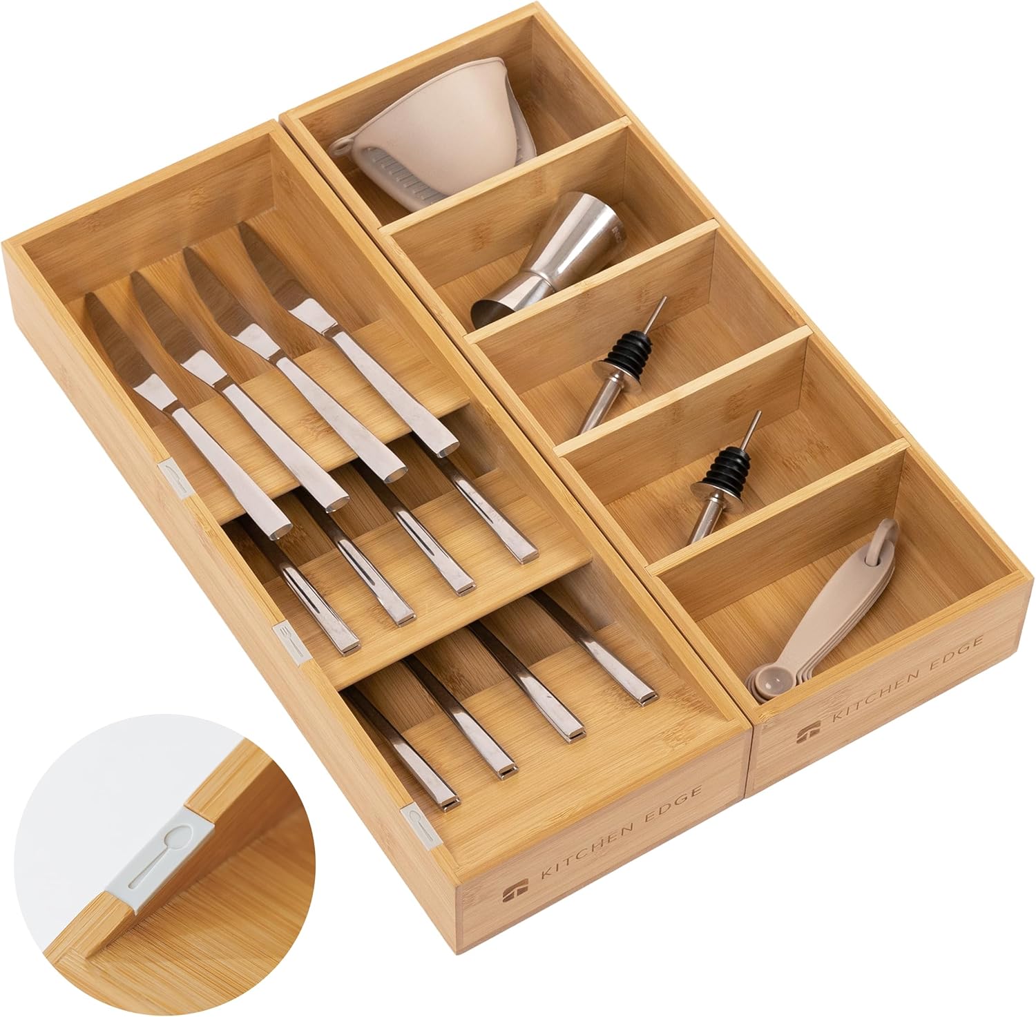 Premium Silverware and Utensil Drawer Organizers – Slanted 3-Compartment and 5-Compartment Design