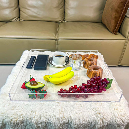 Clear Rectangular 18x20 Inches Acrylic Ottoman Tray Decorative Serving Tray with Cutout Handles