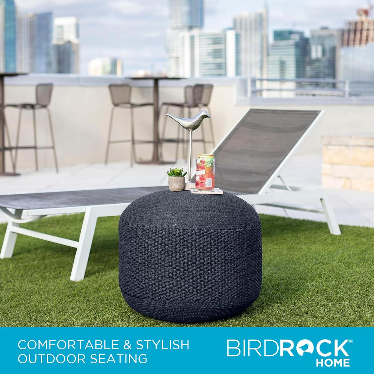BIRDROCK HOME Outdoor Pouf Ottoman | Hand Woven Waterproof Foot Stool with Bead Bag Filling | Boho