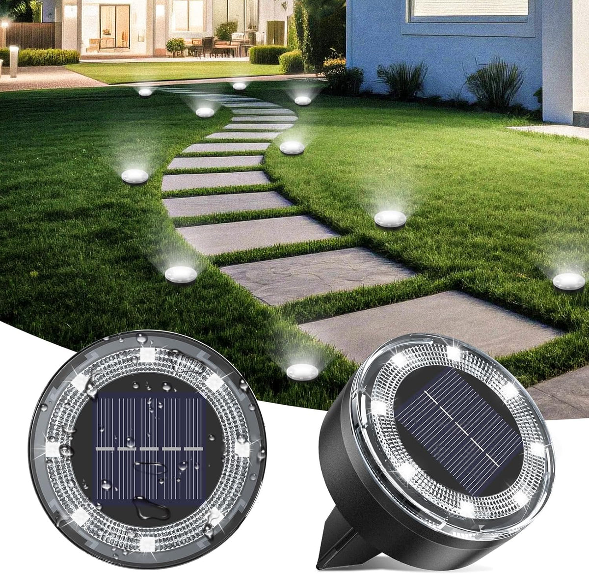 Mini Solar Ground Lights, 2 Pack Solar Lights Outdoor Waterproof, Upgraded LED Flat Landscape