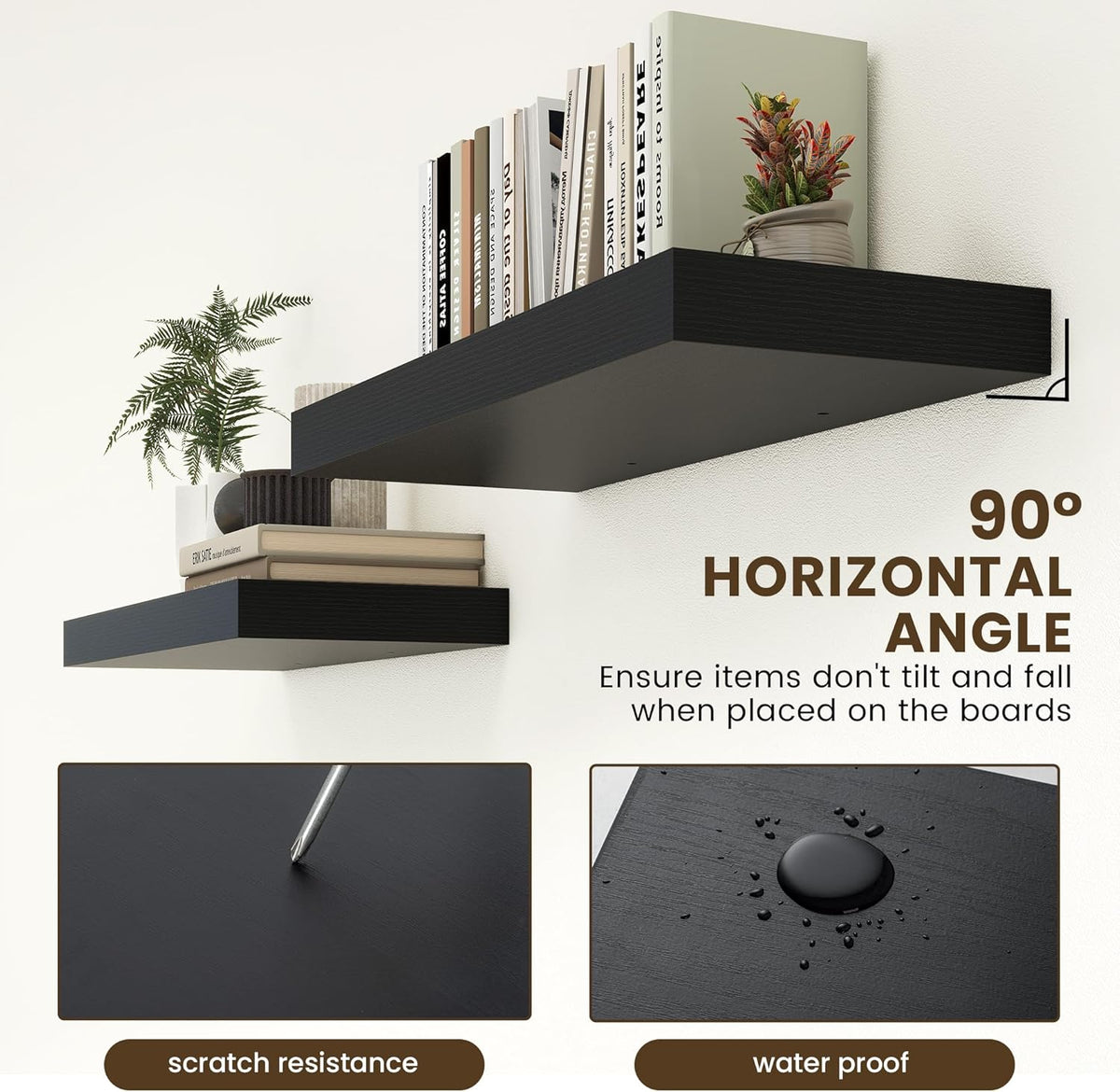 Deep Floating Shelves for Wall | 30W x 12D Black Floating Shelves Set of 2 | 12 Inch Deep Wall