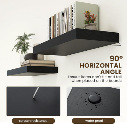 Deep Floating Shelves for Wall | 30W x 12D Black Floating Shelves Set of 2 | 12 Inch Deep Wall