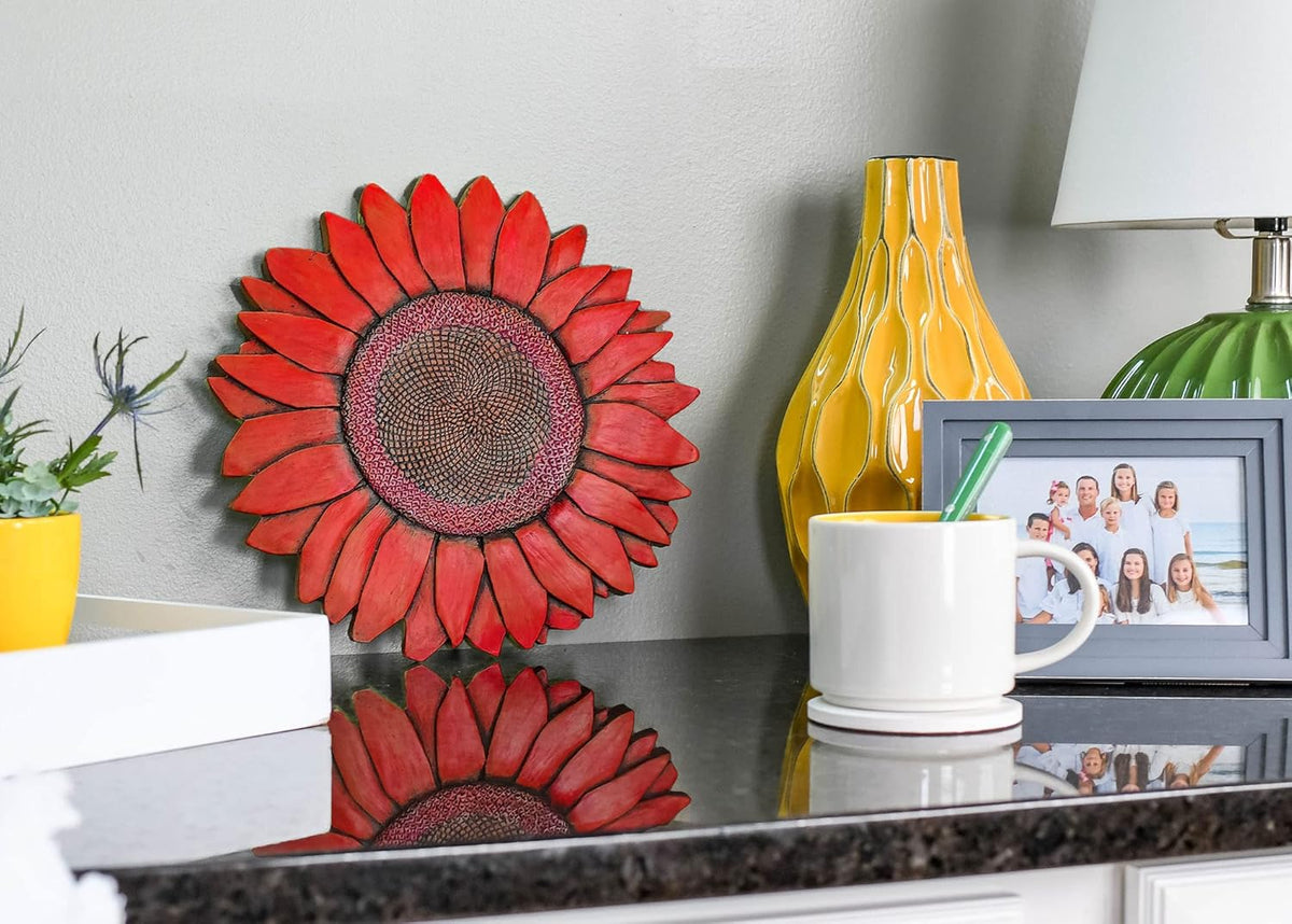 NAT & Jules Sunflower Shaped Dimensional Indoor Outdoor 12 inch Cast Resin Decorative Garden