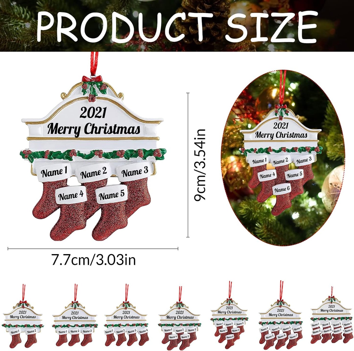 Personalized Christmas Ornaments Family of 2,3,4,5,6,7,8 Custom Christmas Stocking Ornaments with