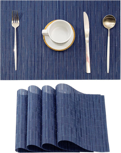 Leetaltree Blue Placemats Set of 4 - Heat Resistant Non-Slip Place mats for Dining Table, Washable