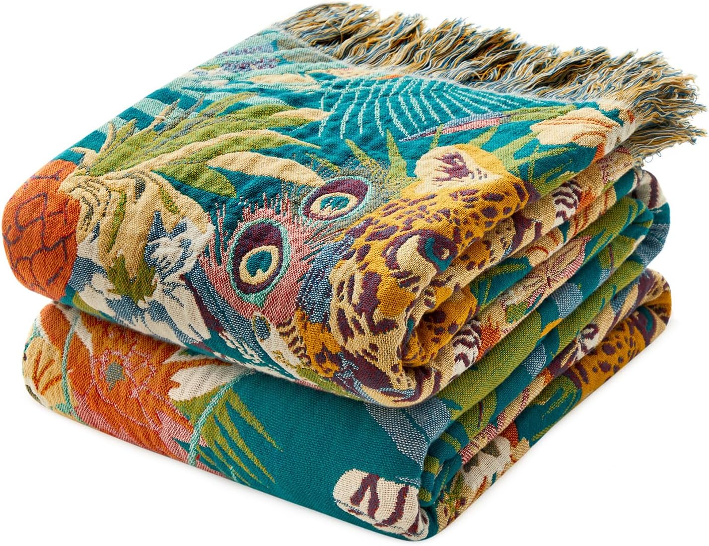 MSGKV Throw Blanket for Couch Cotton Muslin Breathable Leopard Animals Blanket 50"x60" Sofa Chair