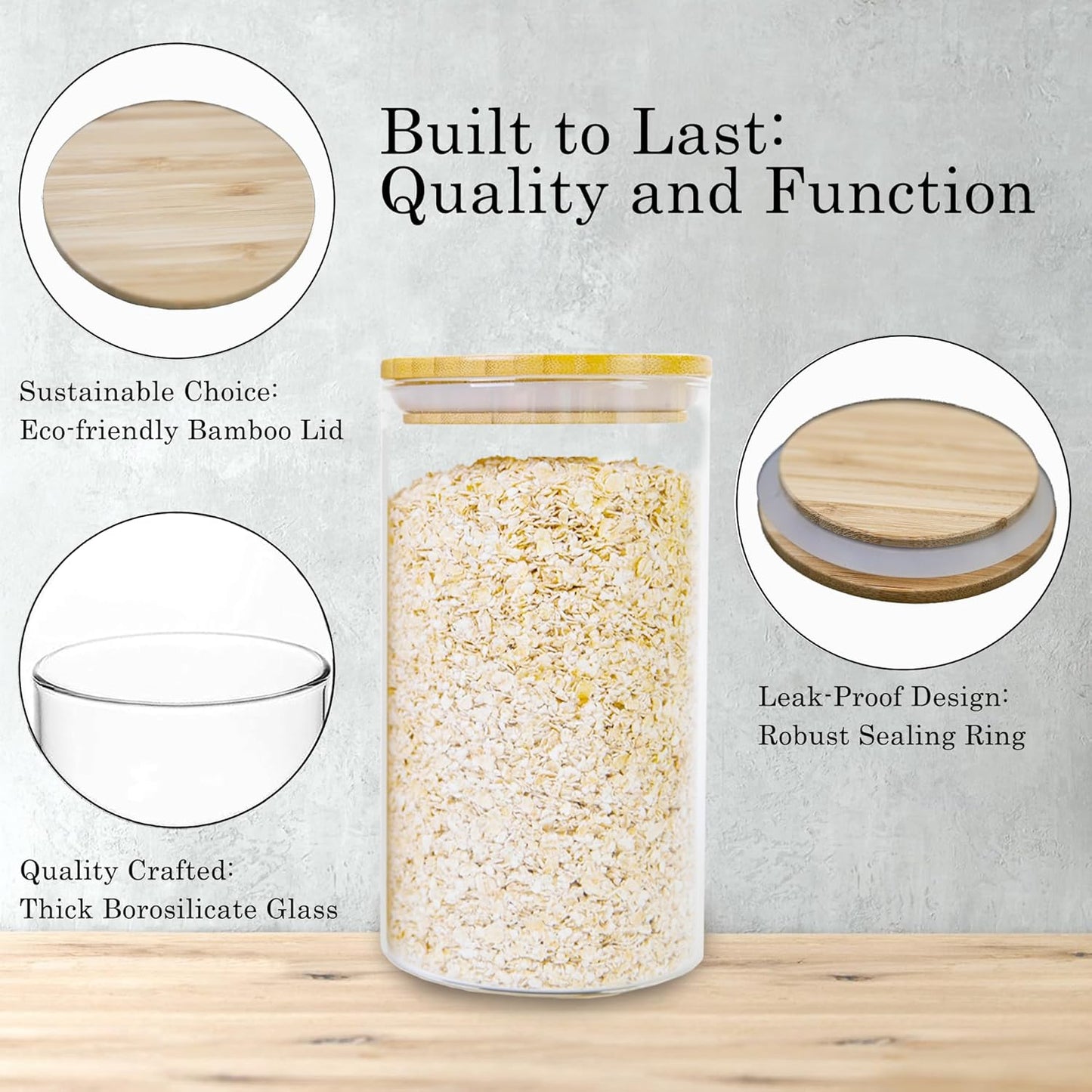 Glass Storage Jars Set Elegant Containers with Airtight Bamboo Lids, Perfect for Kitchen