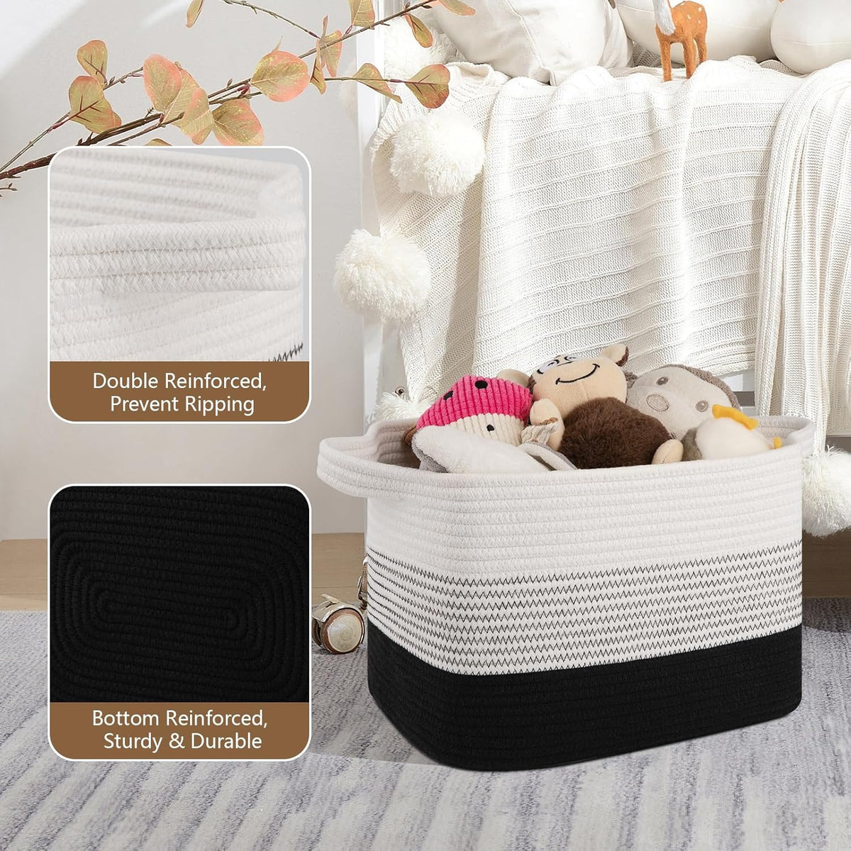 Storage Basket for Organizing, Woven Baskets for Storage, Rectangle Decorative Baskets for Shleves