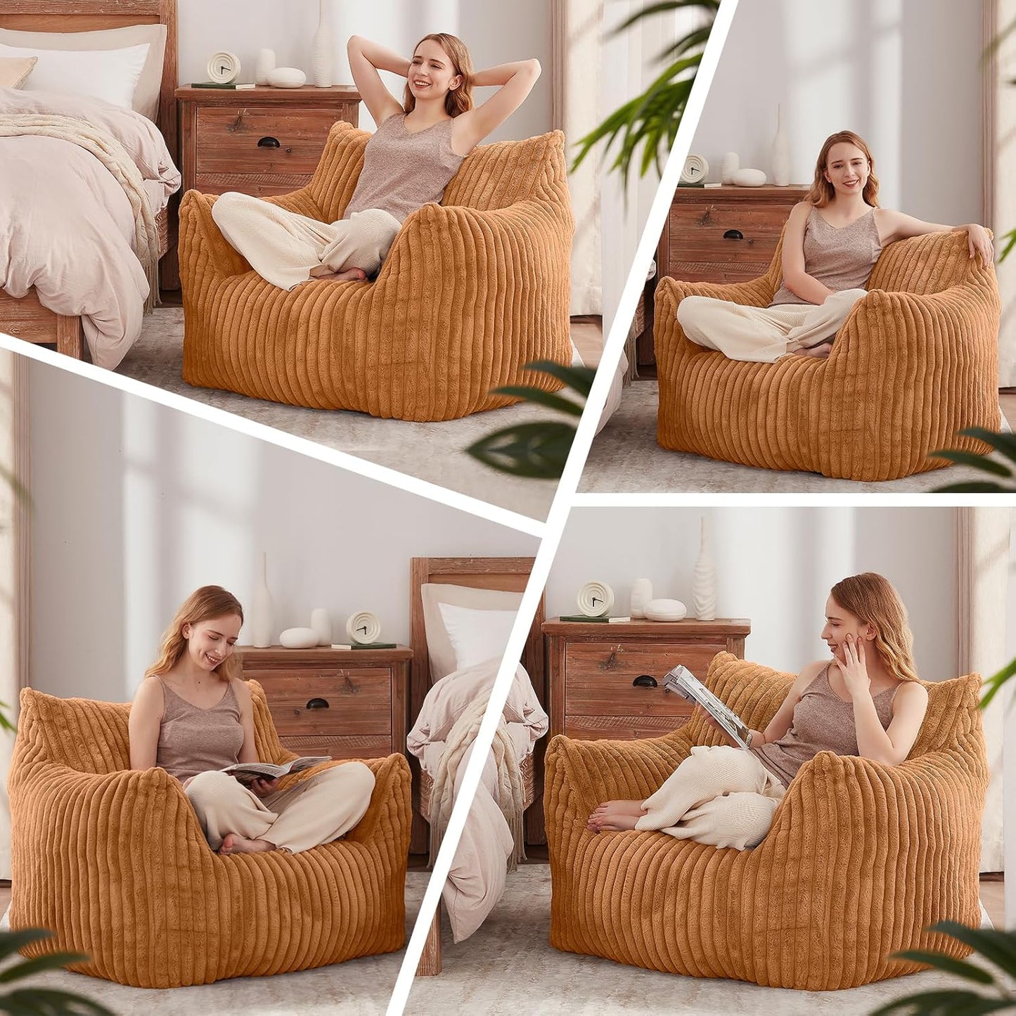 Giant Bean Bag Chairs for Adults Teens, Large Bean Bag Sofa Chairs with Filling Comfy Fuzzy BeanBag