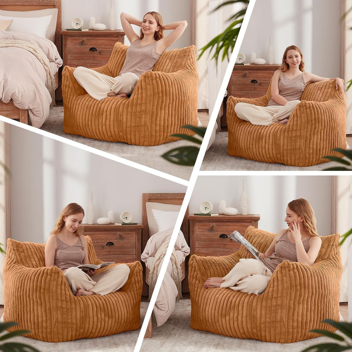 Giant Bean Bag Chairs for Adults Teens, Large Bean Bag Sofa Chairs with Filling Comfy Fuzzy BeanBag