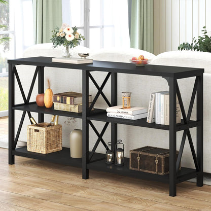 LVB Black Console Table, Modern Entryway Table with 3 Tier Storage Shelves, Industrial Sofa Table