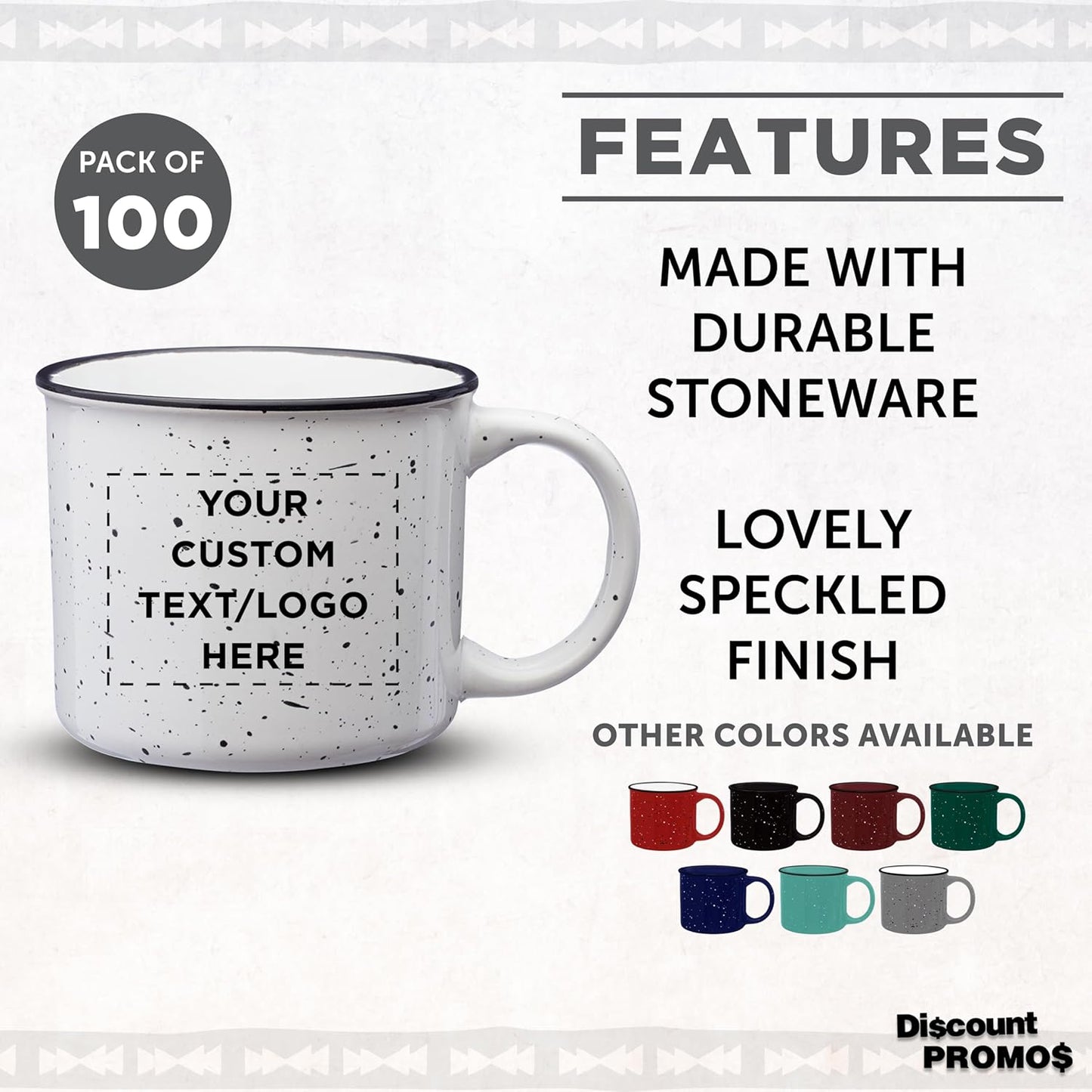 DISCOUNT PROMOS Custom Ceramic Campfire Coffee Mugs 13 oz. Set of 100, Personalized Bulk Pack