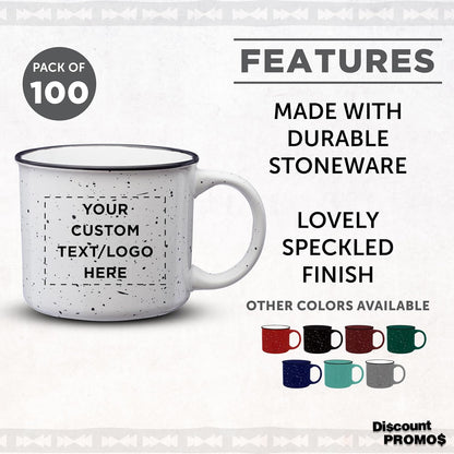 DISCOUNT PROMOS Custom Ceramic Campfire Coffee Mugs 13 oz. Set of 100, Personalized Bulk Pack
