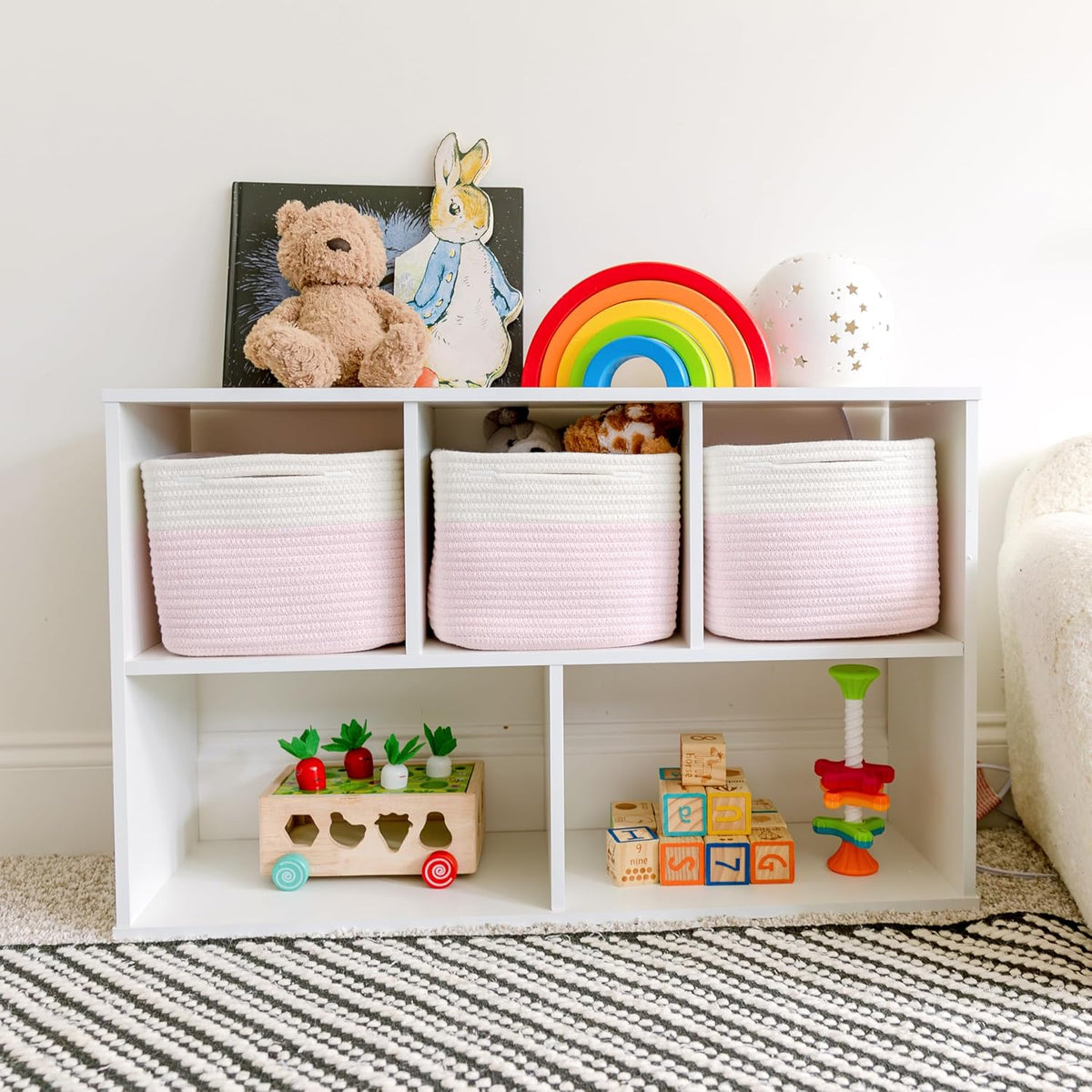 NaturalCozy Storage Cubes 9”x9”x7”Cotton Rope Woven Baskets for Organizing 3-Pack | 9 Inch Cube