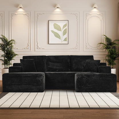 Modular Sectional Sofa Cloud Sectional Couch, 107" Comfy Fluffy U Shaped Black Couches for Living