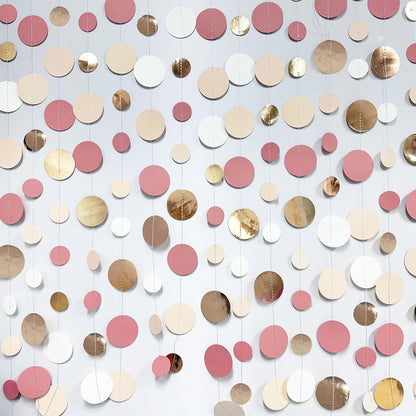 Champagne Gold Dusty Pink Decorations Circle Dots Garland Gold Pink Nude Neutral Cream White Boho