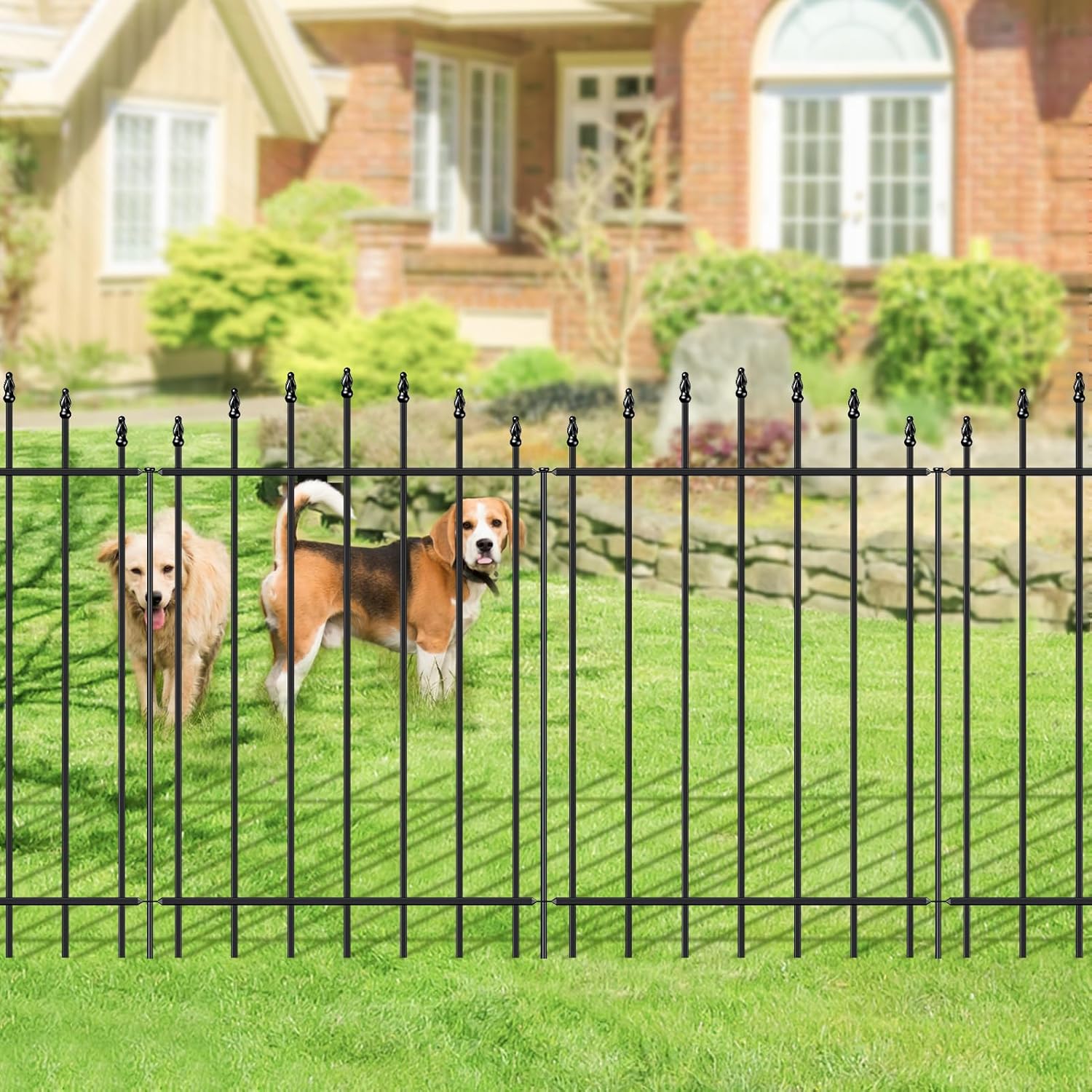 Metal Garden Fence 36 in H x 12 ft L, 6 Panels + 7 Stakes Border Dog Fence Panels Animal Barrier