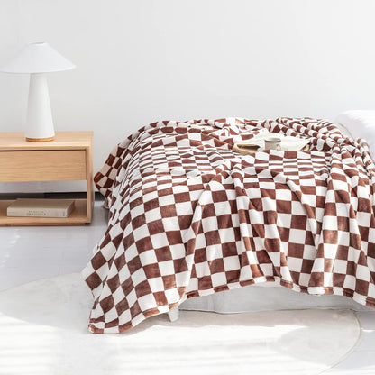 LOMAO Throw Blankets Flannel Blanket with Checkerboard Grid Pattern Soft Throw Blanket for Couch