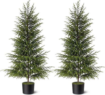 4ft Christmas Norfolk Pine Tree Artificial Christmas Tree Faux Potted Plants for Front Porch