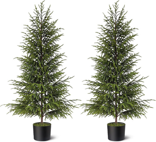 4ft Christmas Norfolk Pine Tree Artificial Christmas Tree Faux Potted Plants for Front Porch