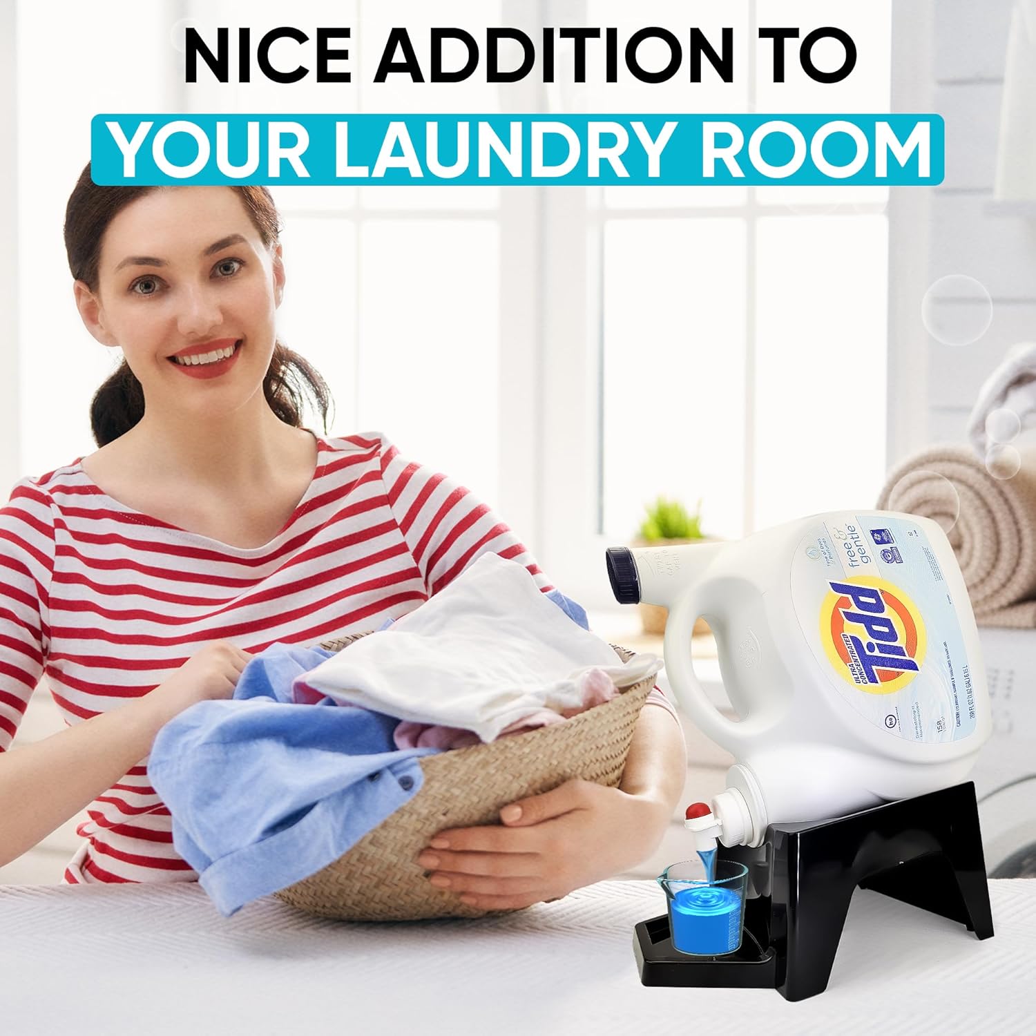 TidyFriend Laundry Detergent Dispenser with Tray & Strap, Laundry Soap Dispenser with Non-Slip
