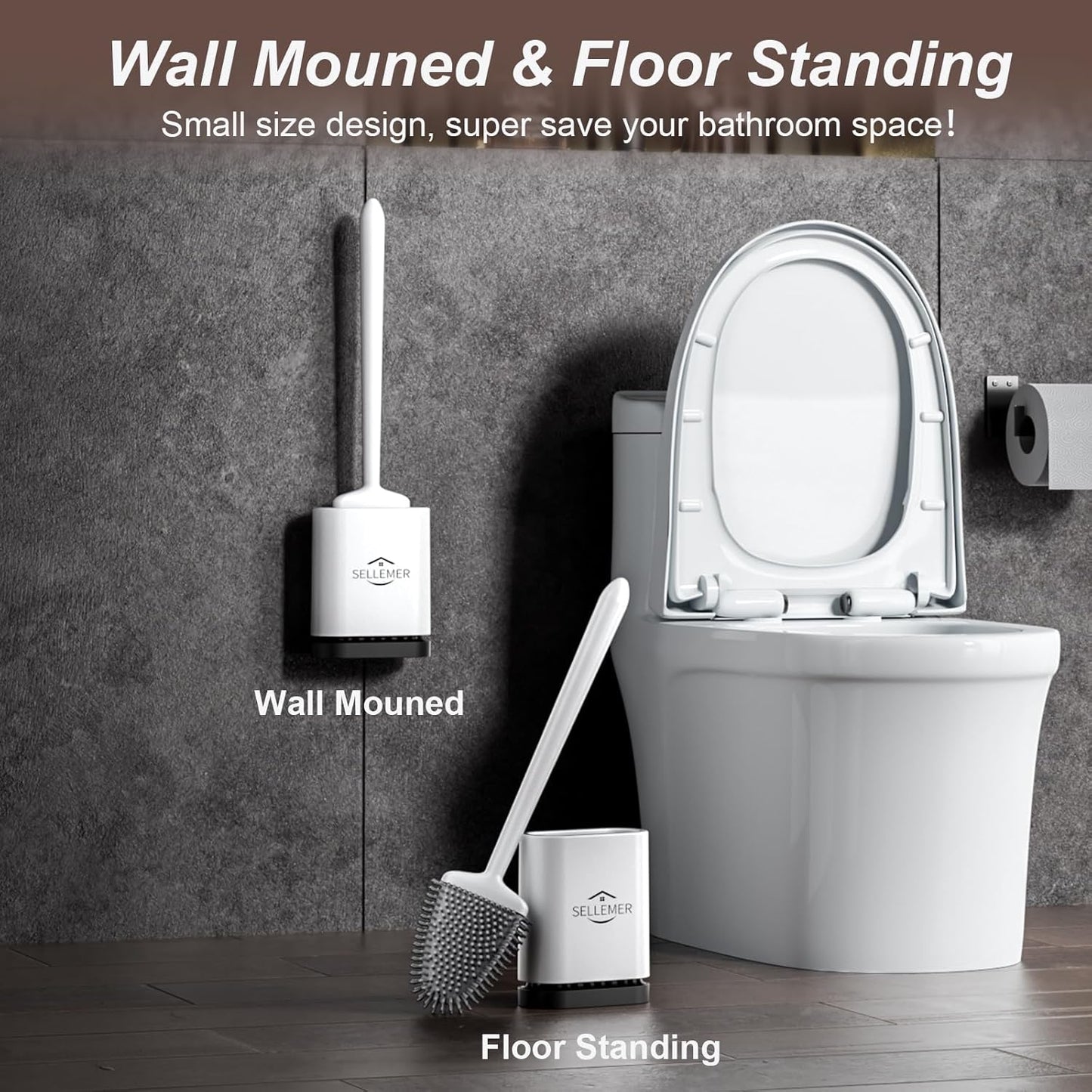 Sellemer Toilet Brush and Holder Set - Flexible Toilet Bowl Brush Head with Silicone Bristles