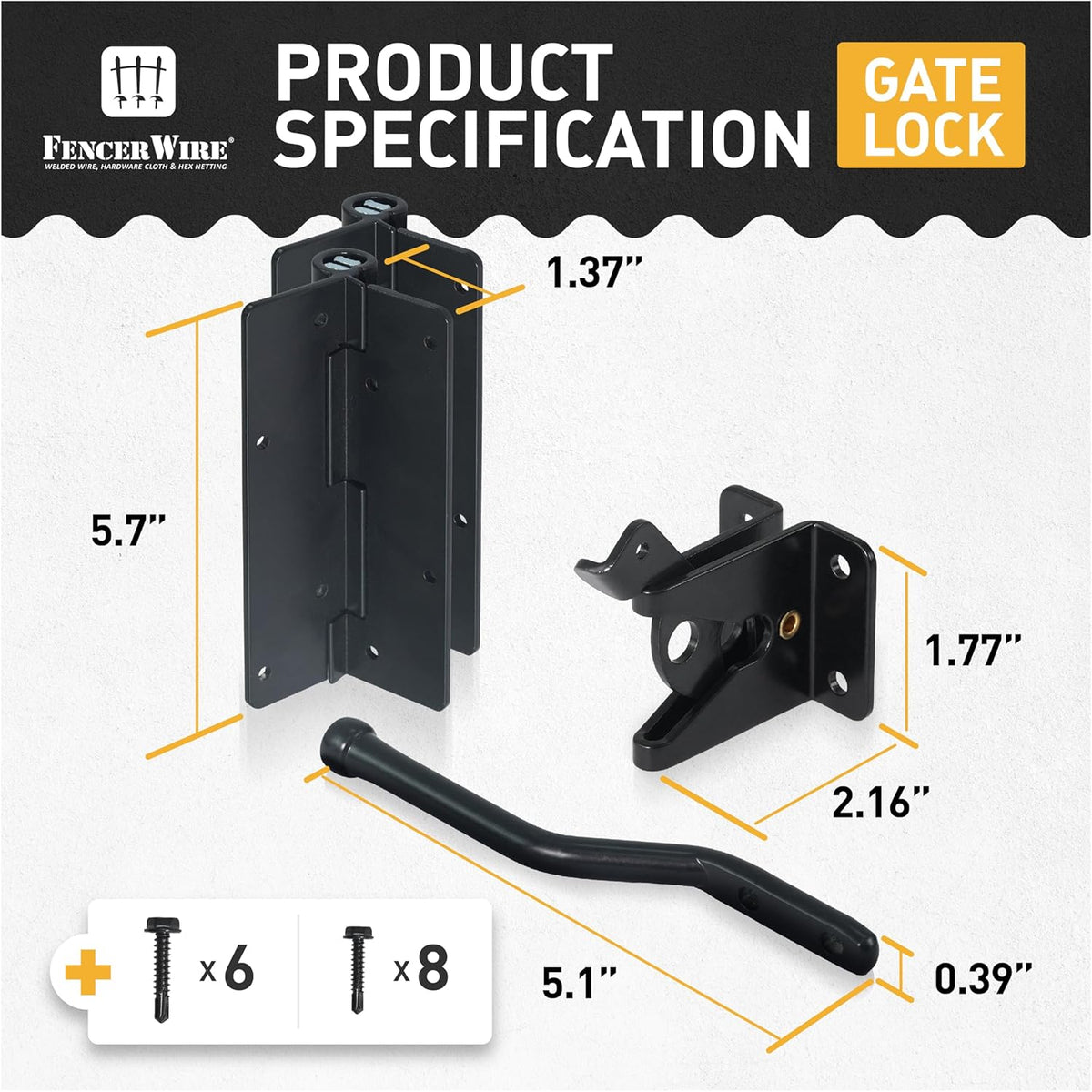Fencer Wire Heavy Duty Garden Fence Hardware Kit, Metal Gate Lock and Latch for Outdoor Fence