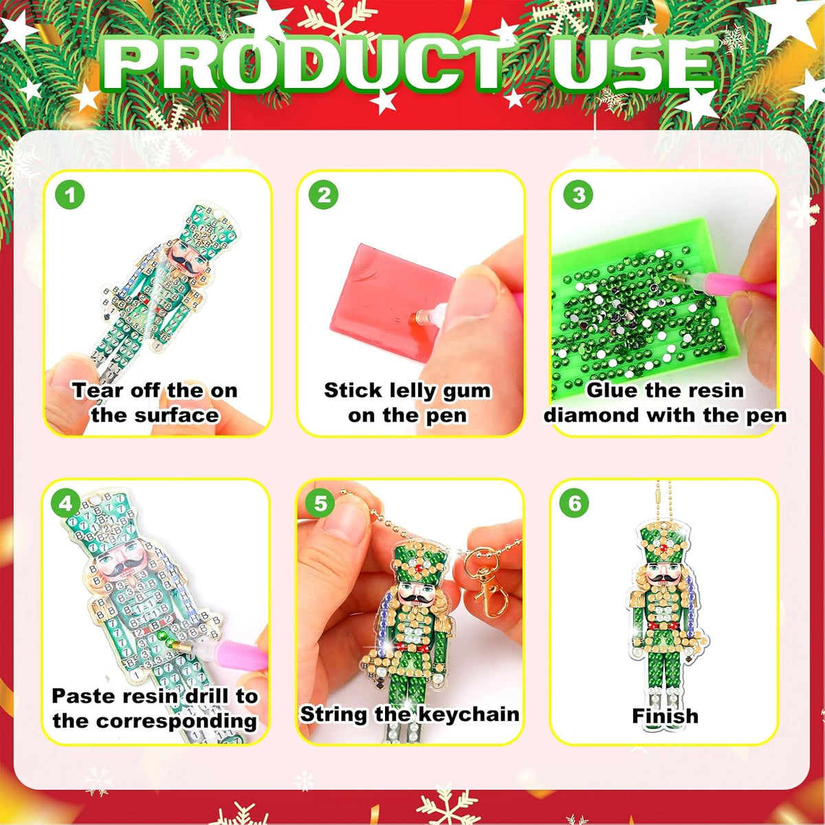 Tondiamo 20 Pcs Christmas Diamond Painting Keychain Kits 5d DIY Christmas Nutcracker Diamond Art