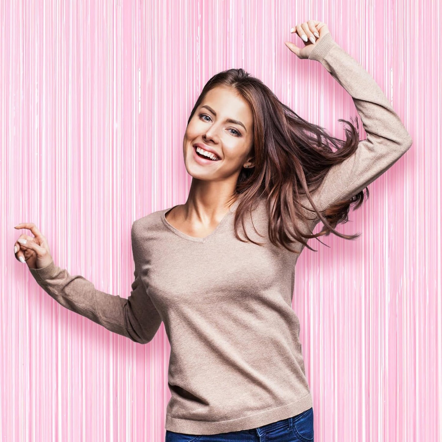 3 Pack 3.3 x 8.2 ft Pasel Pink Foil Fringe Backdrop Curtains, Tinsel Streamers Birthday Party