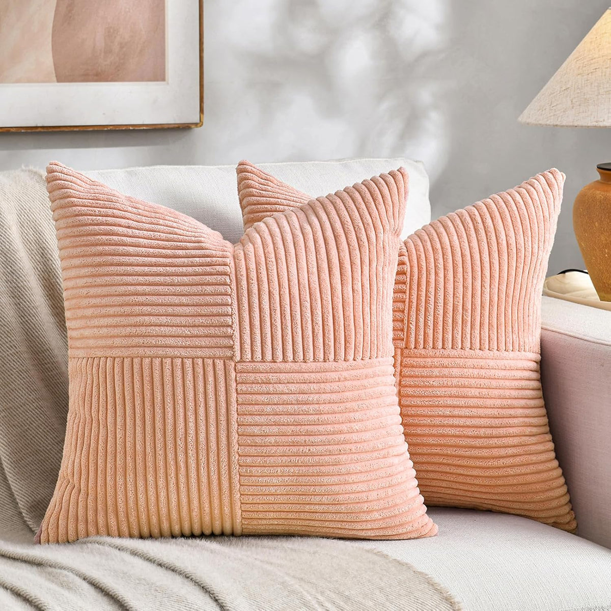 Fancy Homi 2 Packs Peach Decorative Throw Pillow Covers 18x18 Inch for Living Room Couch Bed Sofa