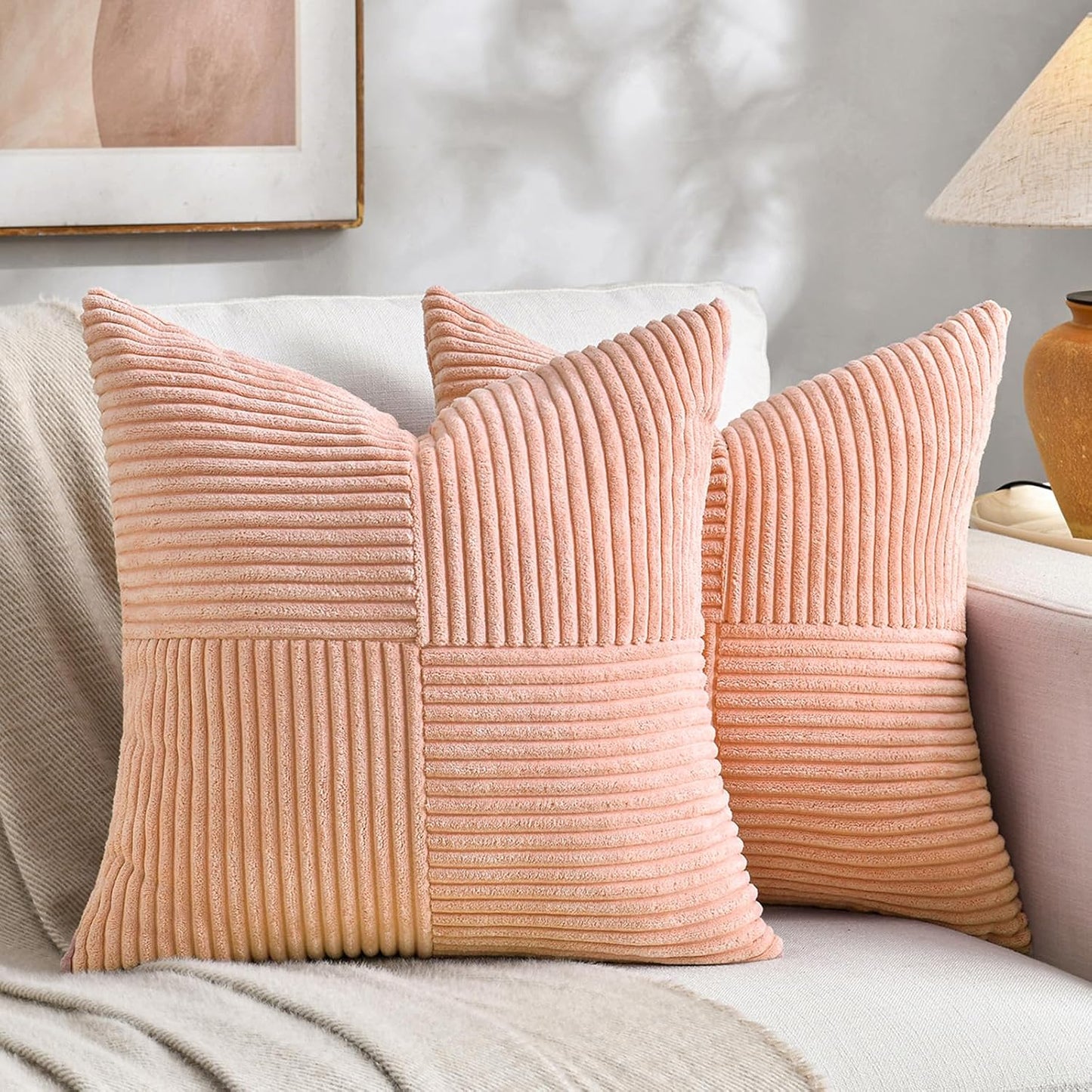 Fancy Homi 2 Packs Peach Big Decorative Throw Pillow Covers 24x24 Inch for Couch Bed Sofa, Rustic