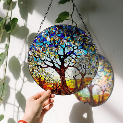 Stained Glass Window Hanging, LAOWEIKI 8'' Tree of Life Suncatcher, Stained Glass Ornament
