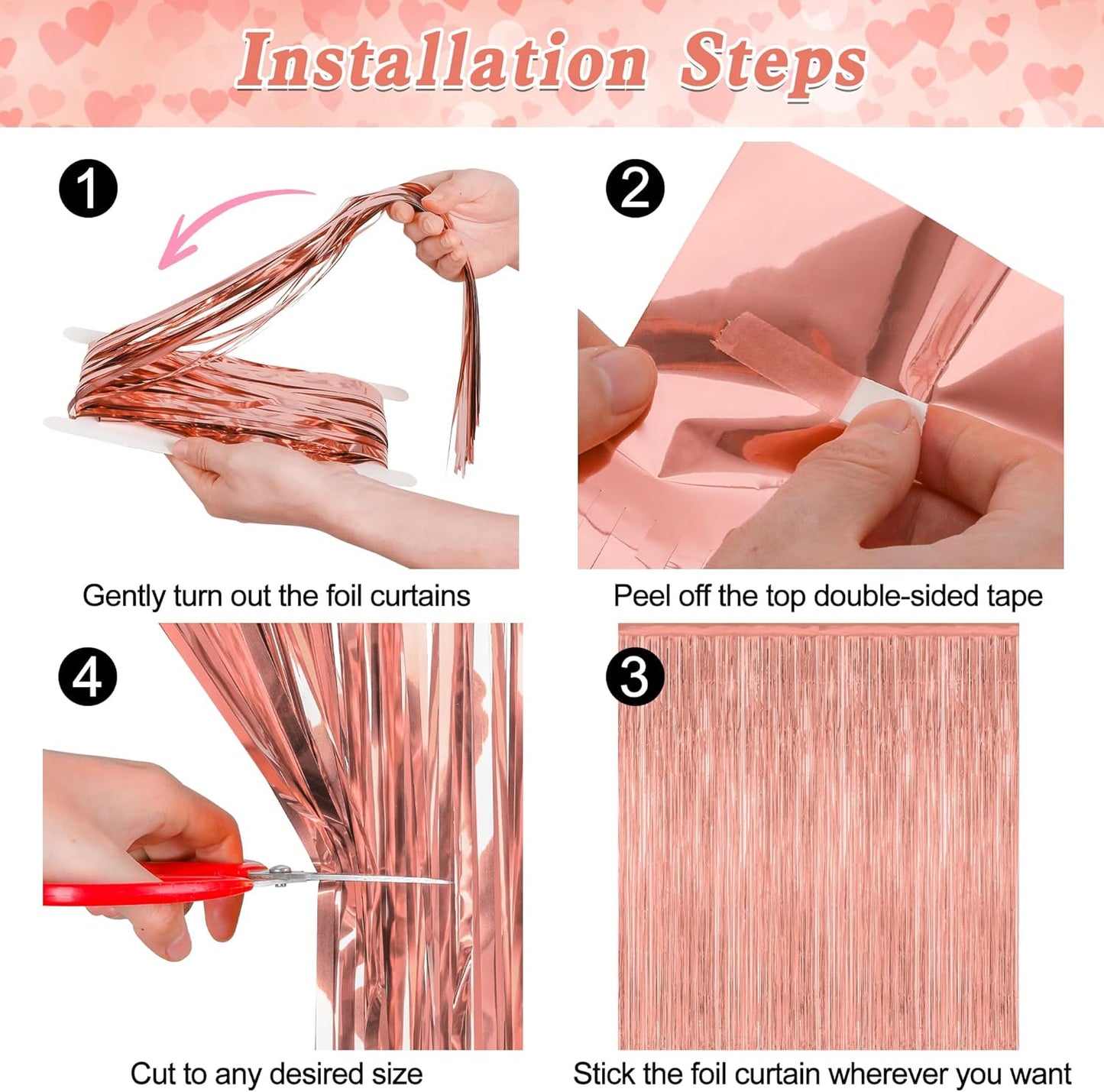 2 Pack Rose Gold Decorations, 3.28 FT x 7.05 FT Rose Gold Fringe Curtains, Metallic Photo Backdrop