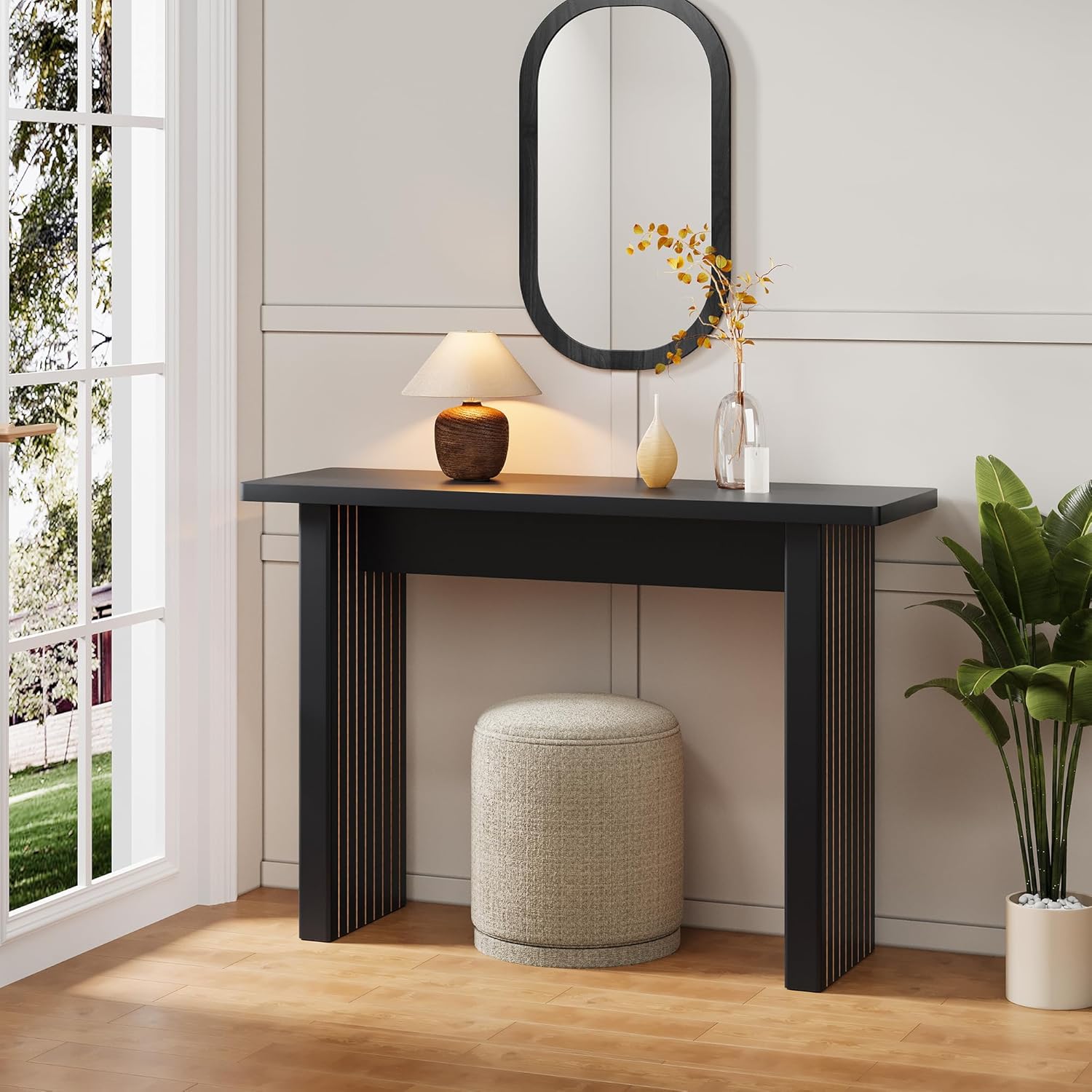 AVZEAR Mid Century Narrow Entryway Console Table, 43.3" Fluted Wood Couch Table Behind Sofa Long