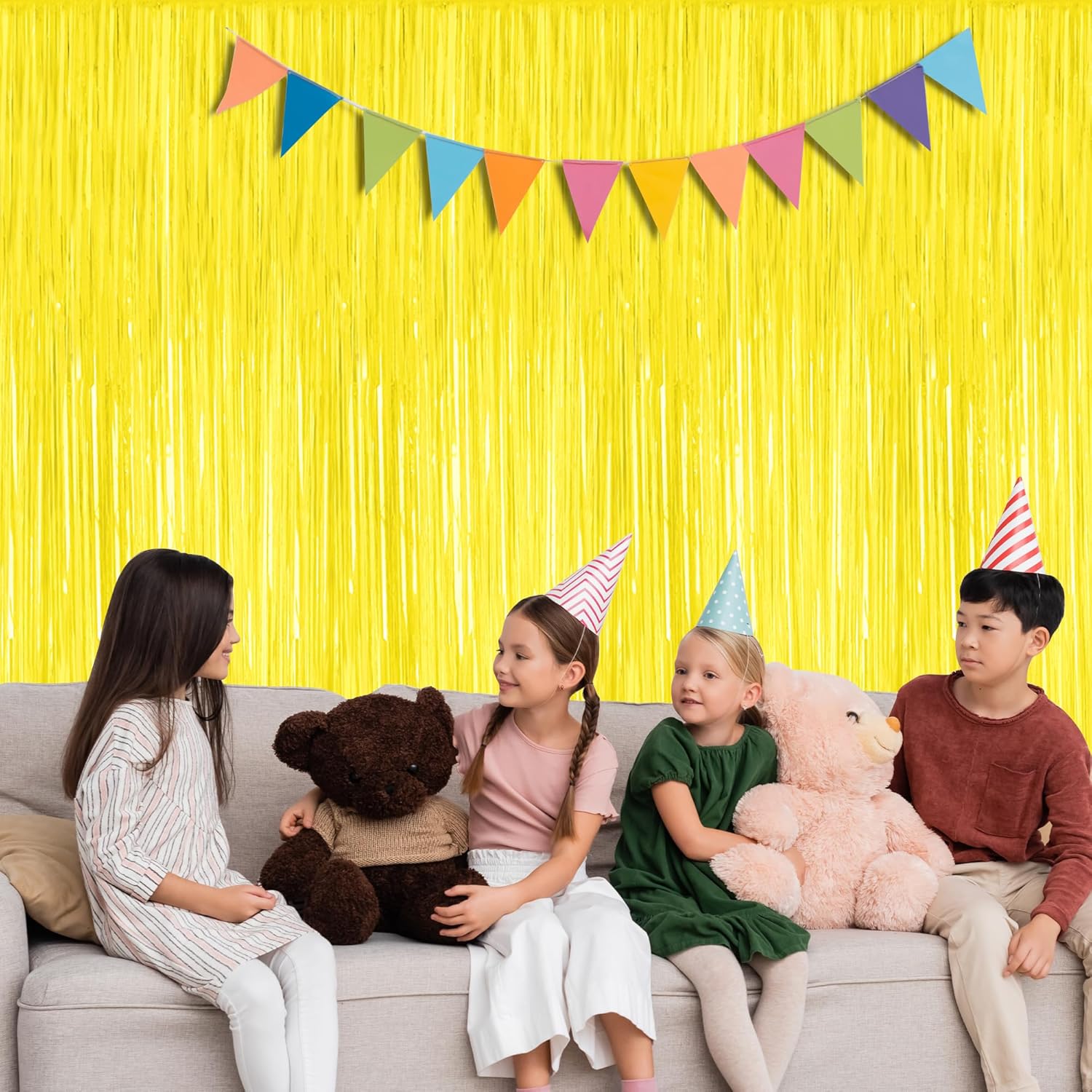 2 Pack Backdrop Curtains, 3.28 FT x 7.05 FT Yellow Color Tinsel Backdrop, Metallic Foil Backdrop