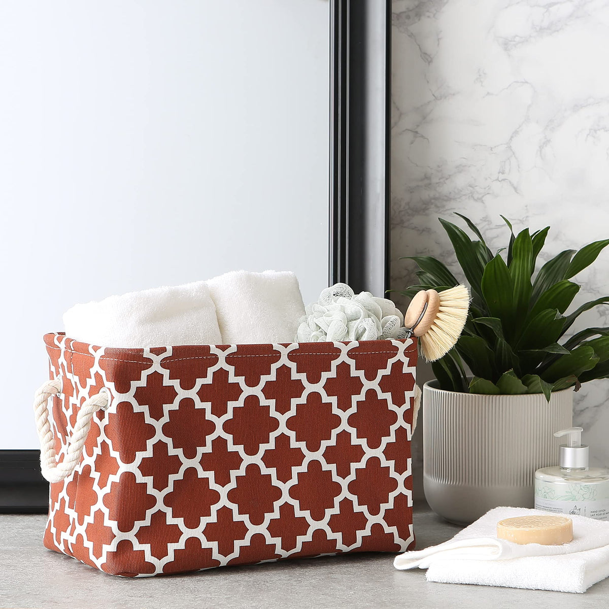 DII Polyester Container with Handles, Lattice Storage Bin, Small, Cinnamon