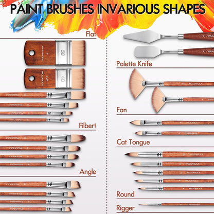 26pcs Paint Brush Set, Fuumuui Professional Acrylic Paint Brushes Complete Range of Sizes with
