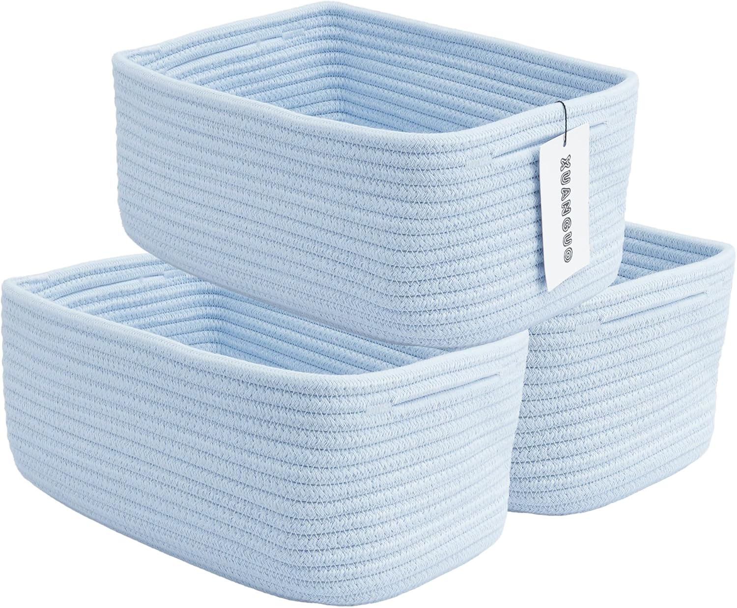 Small Woven Storage Baskets 12“X8”X5“ Decorative Rope Bins for Organizing Shelves, Closets, and