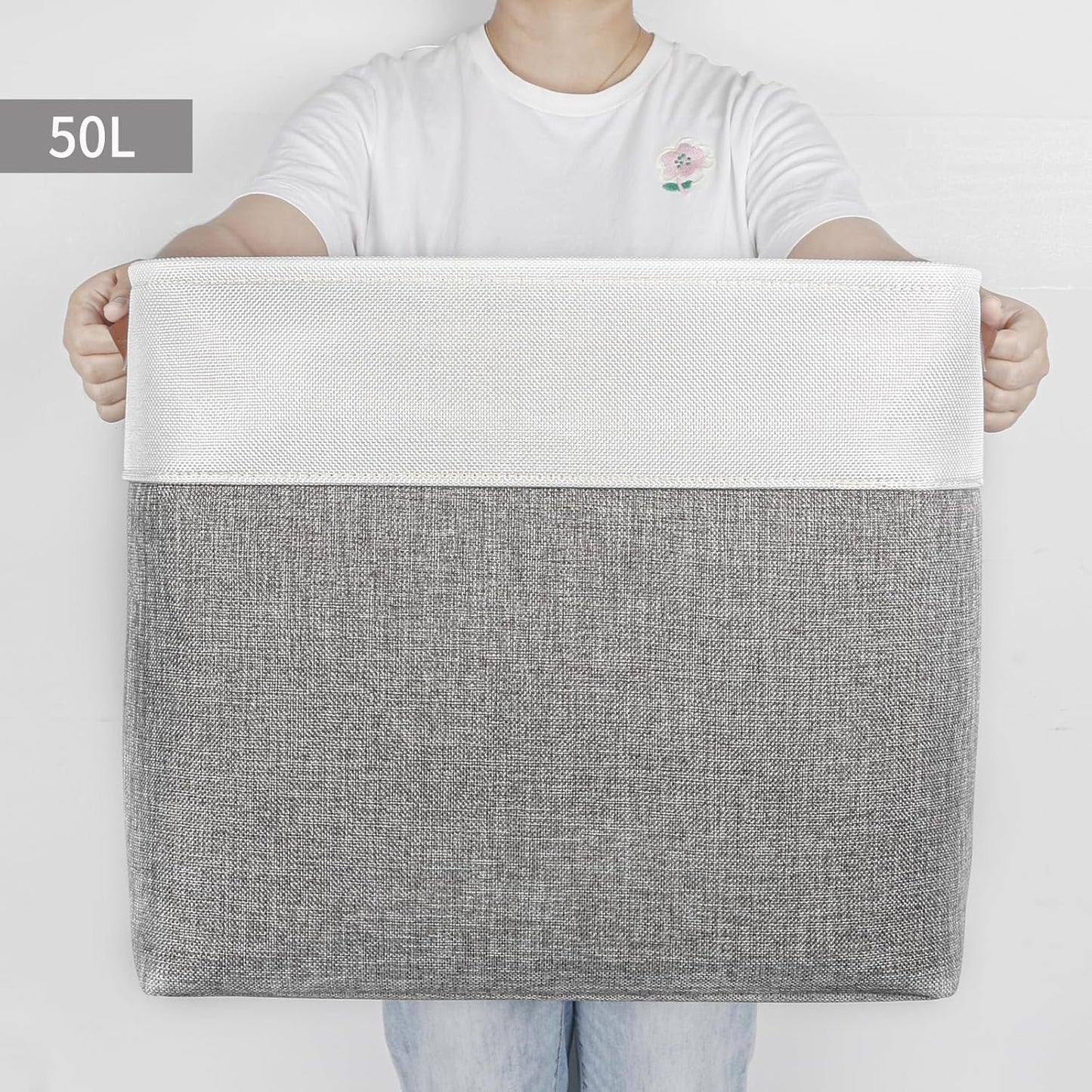 Large Fabric Storage Baskets | 50L Storage Bins, Decorative Linen Closet Baskets with Handles for