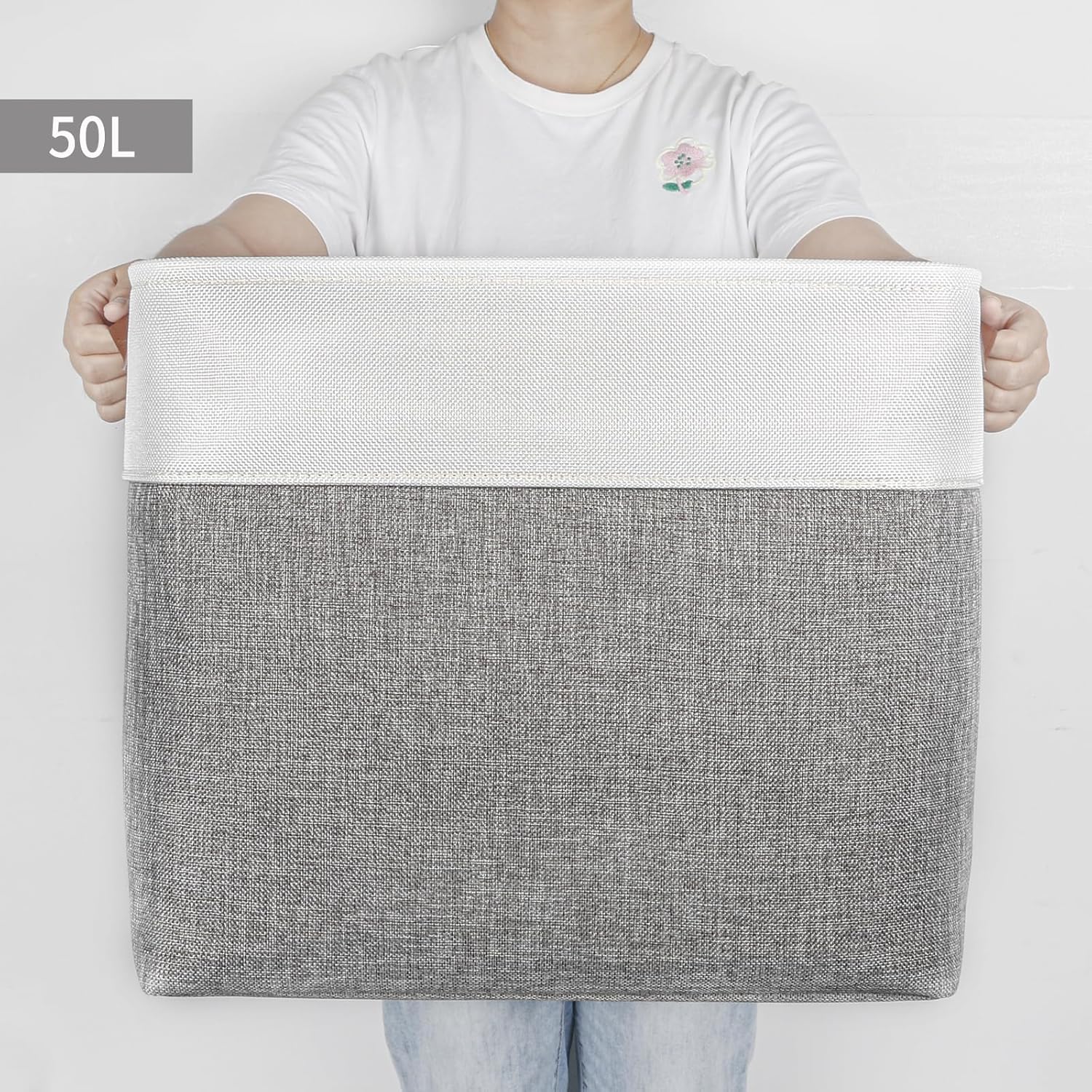 Large Fabric Storage Baskets | 50L Storage Bins, Decorative Linen Closet Baskets with Handles for