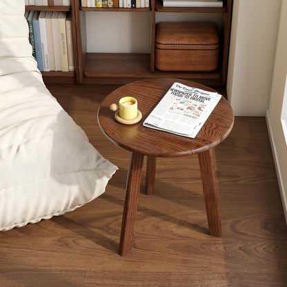 100% Solid Oak Round Side Table, Small Bedside Table for Small Spaces, Living Room End Table with