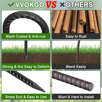 VVOKGO Rebar Stakes 12 Inches J Hook Heavy Duty Chain Link Fence Stakes, 32 Pcs Metal Long Tent