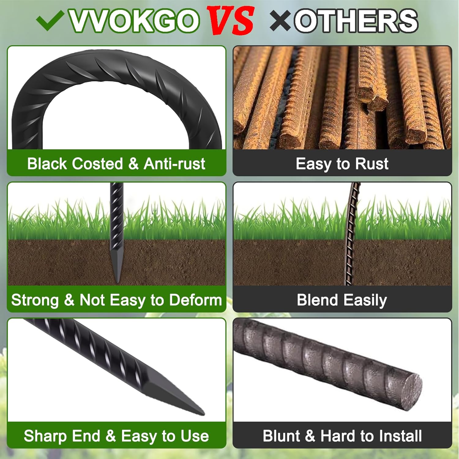 VVOKGO Rebar Stakes 24 Inch J Hook Heavy Duty Ground Anchors (32pcs), 3/8 Inch Diameter Metal Steel
