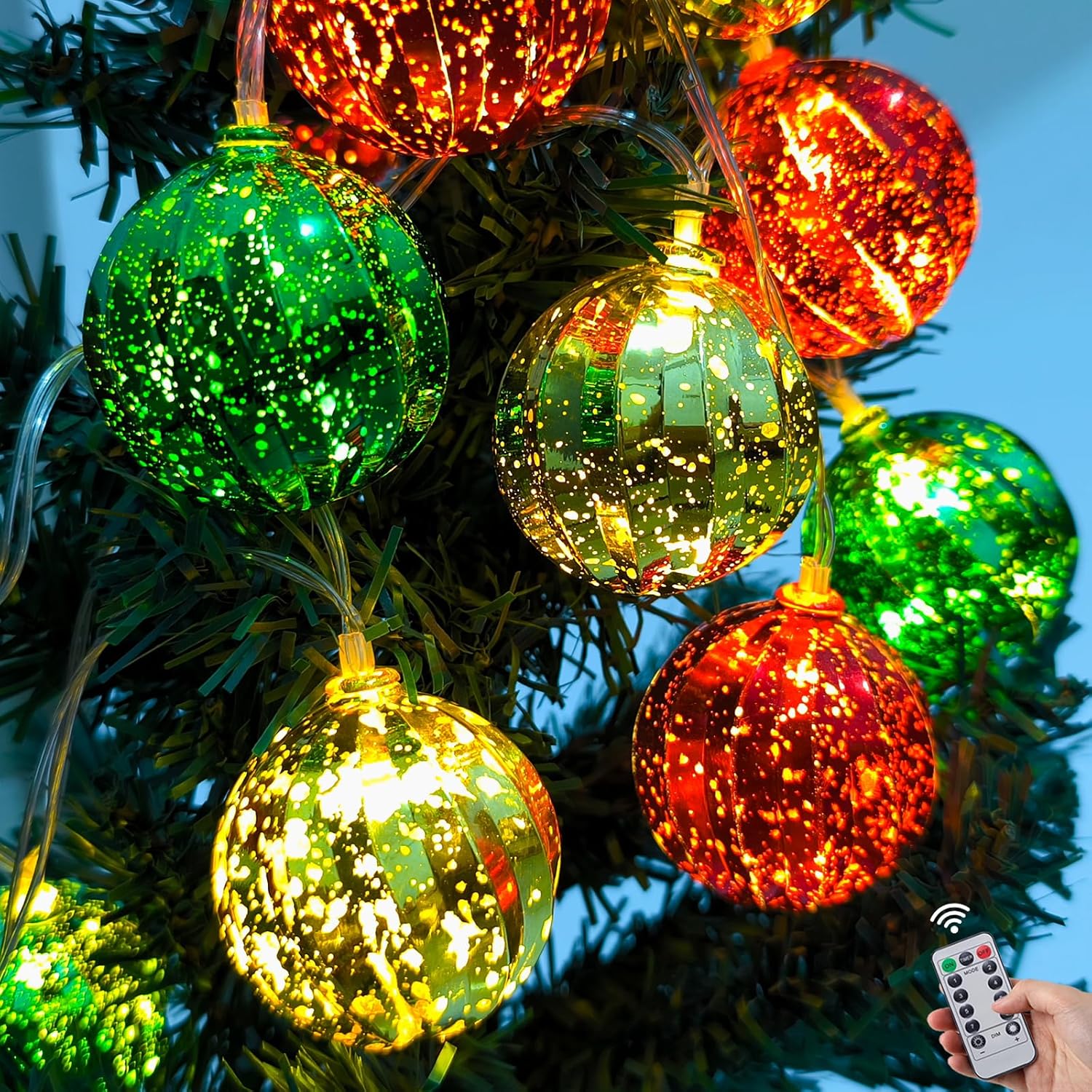 Christmas Tree Ball Ornament Lights 7FT Battery Operated Christmas Lights Indoor 10 LED Colored