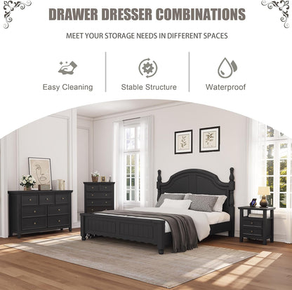 BLANKSPACE Black Dresser, 6 Chest Drawer Dresser for Bedroom, Large Capacity Nightstand, Modern
