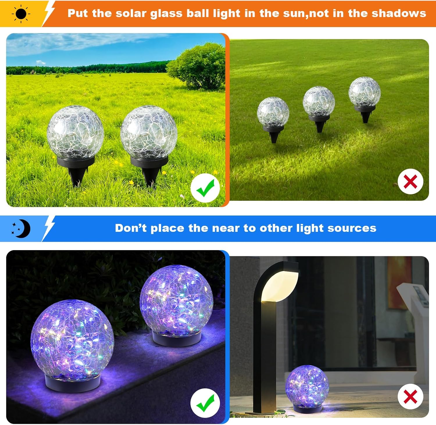 Solar Globe Lights Outdoor Waterproof-Solar Balls-Solar Garden Lights-Orbs for Outside 2 Pack
