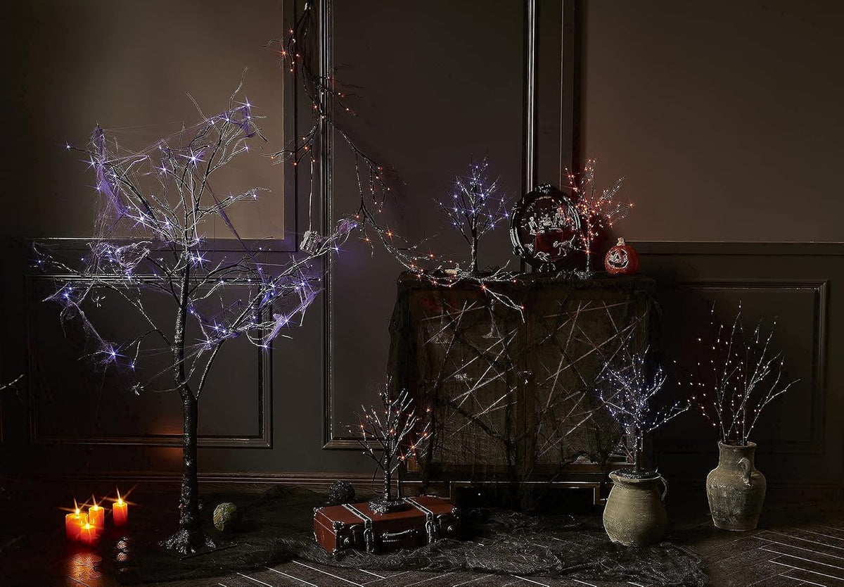 LITBLOOM Lighted Spooky Halloween Tree with Timer Battery Operated or USB Plug in, Pre-lit Black